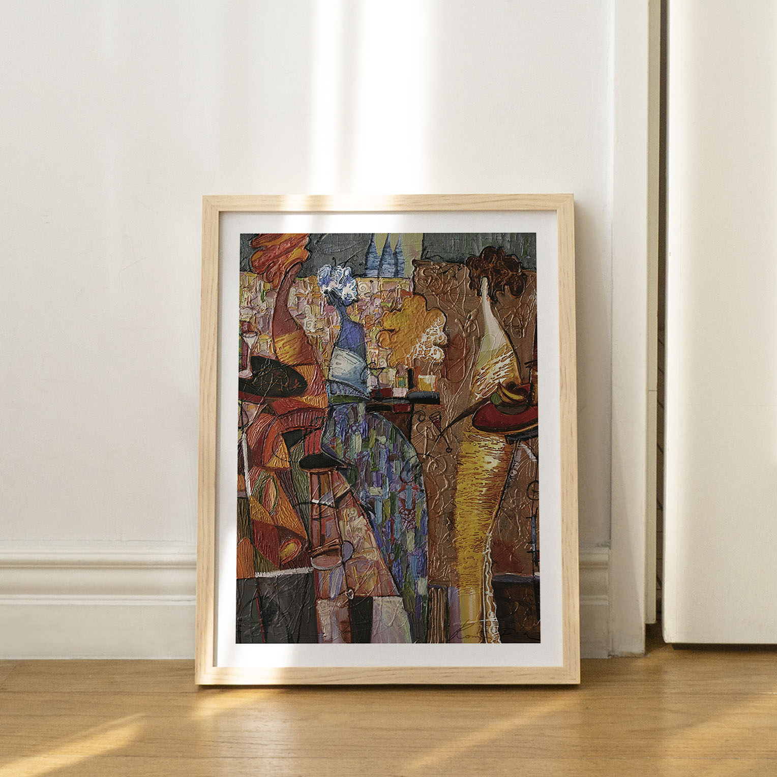 Abstract woman at bar figure painting
