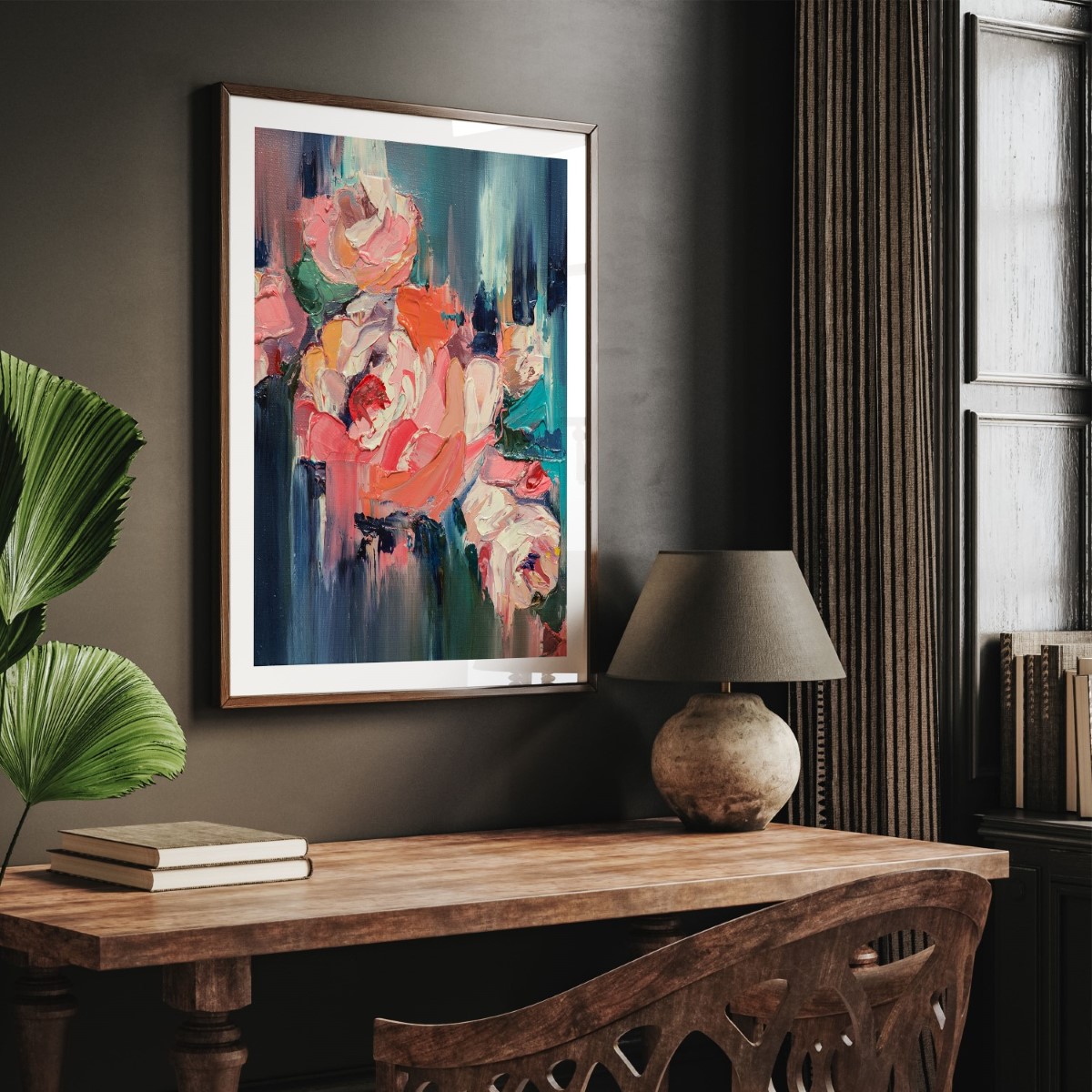 Pink red flower brushstroke painting