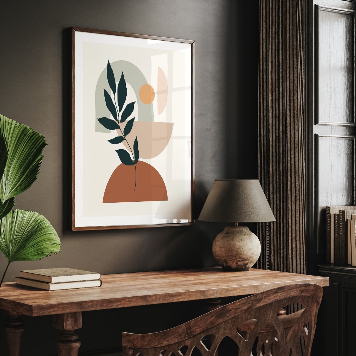 Abstract boho silhouette figure botanical