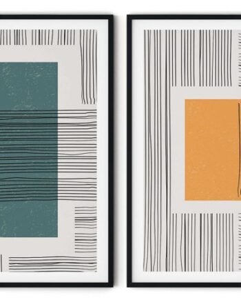 Set of 2 abstract geometric shapes minimalist line drawing