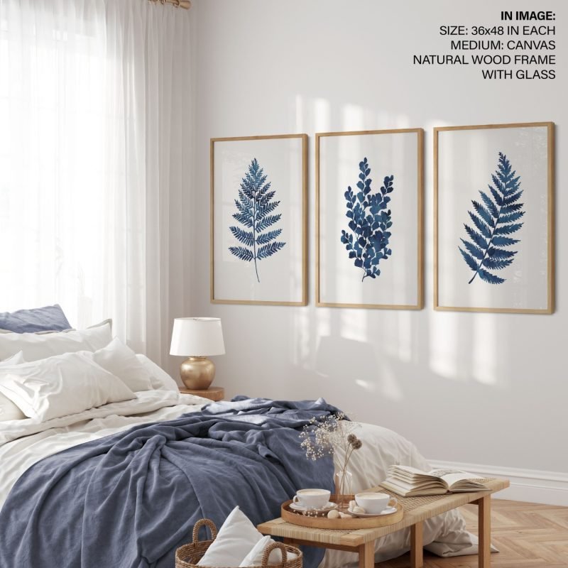 Fern Ink Blue Leaves Framed Wall Art (Set of 3),wall frame - Image 3