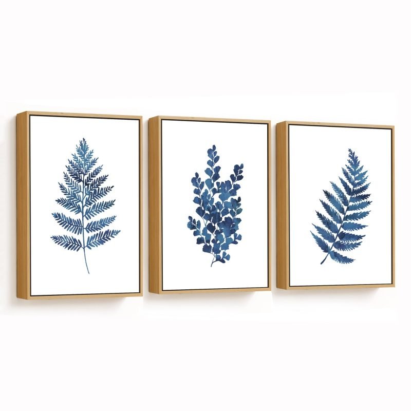 Fern Ink Blue Leaves Framed Wall Art (Set of 3),wall frame