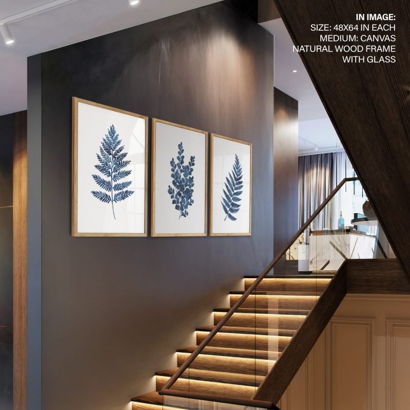 Fern Ink Blue Leaves Framed Wall Art (Set of 3),wall frame - Image 2