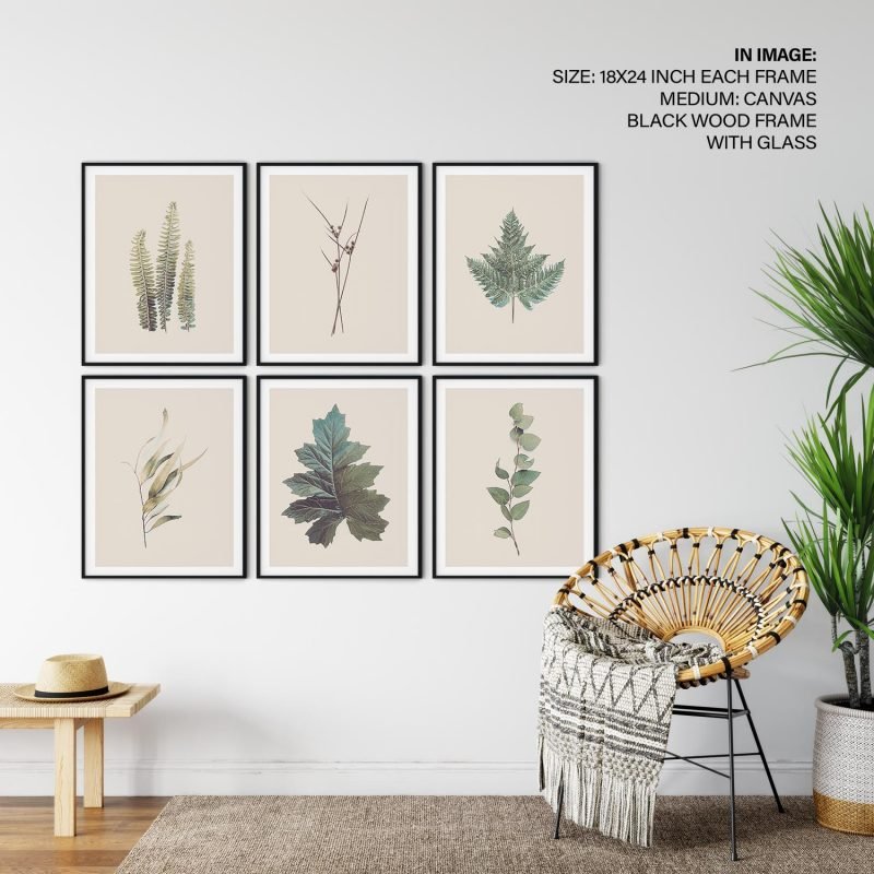 Vintage Leaves Framed Wall Art (Set of 6), Wall Frame - Image 2