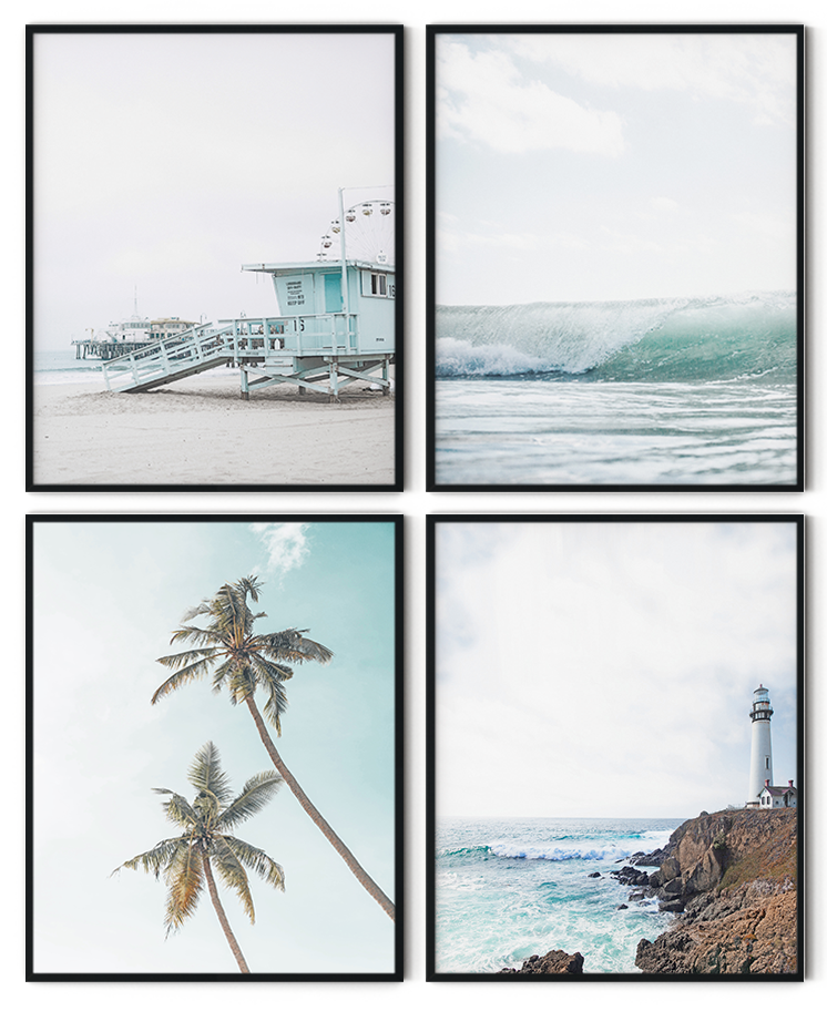 Beach, Palm trees, Hamptons Framed Wall Art (Set of 4)