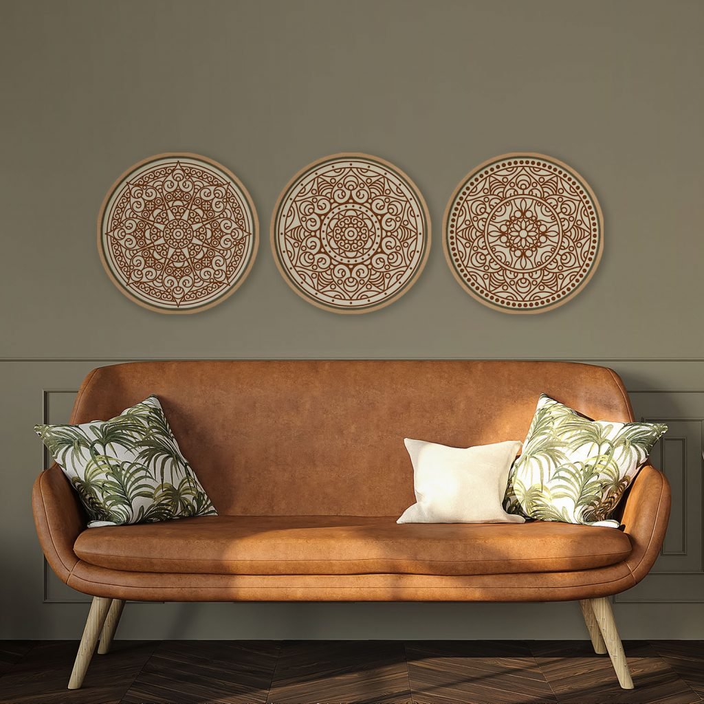 Set of 3 Indian Mandala Outline - Circular Wooden Frames - Image 4