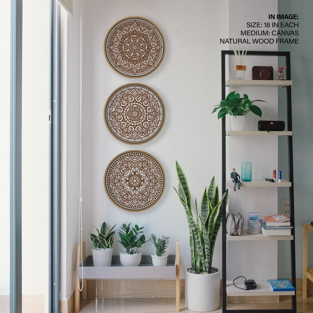 Set of 3 Indian Mandala Outline - Circular Wooden Frames - Image 2