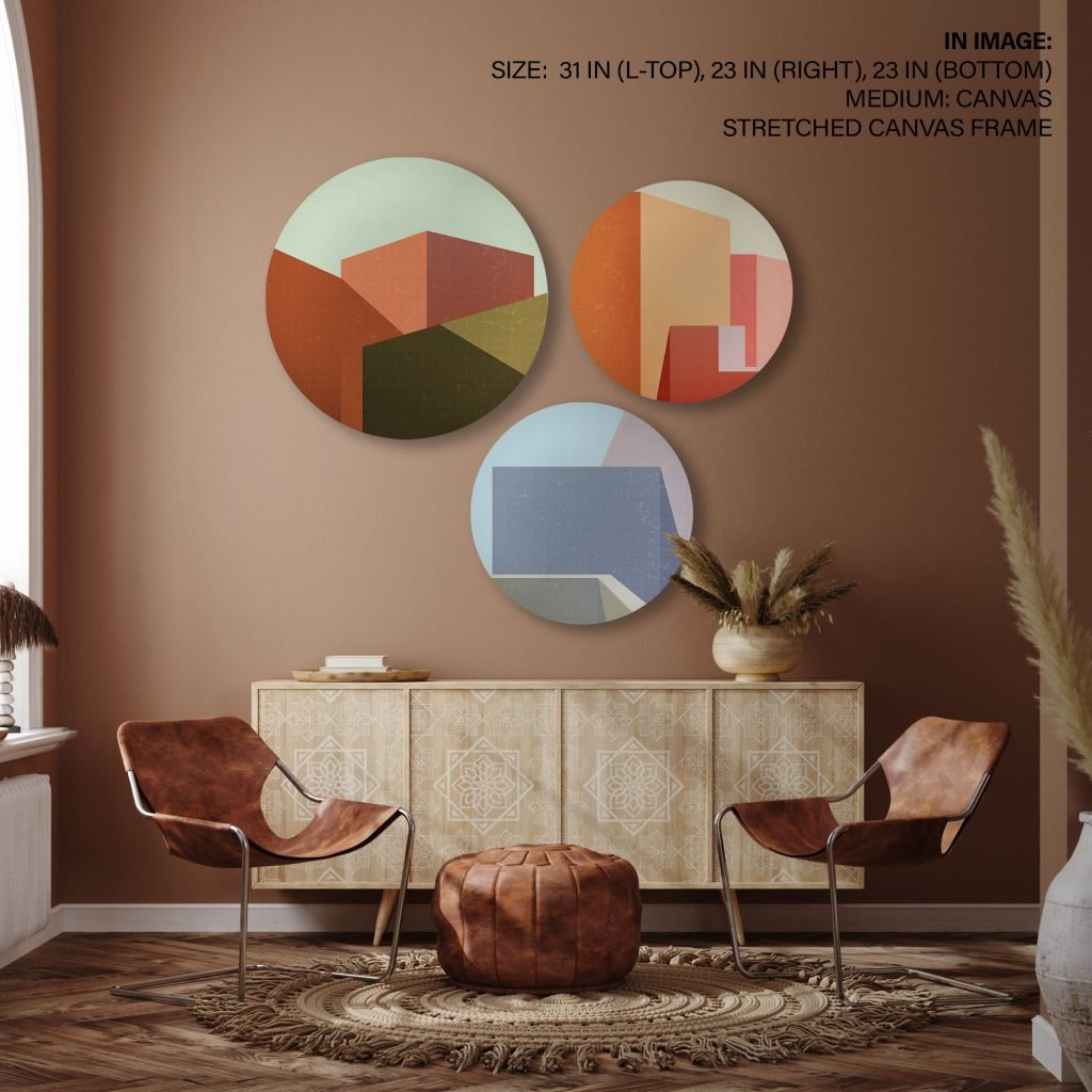 Set of 3 Geometrical Minimal Abstract - Circular Wooden Frames - Image 4