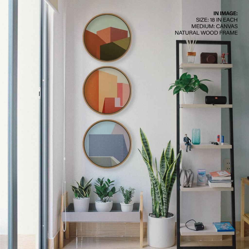Set of 3 Geometrical Minimal Abstract - Circular Wooden Frames - Image 3