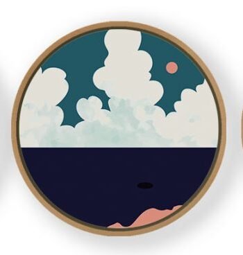 Set of 3 Abstract Landscape - Circular Wooden Frames