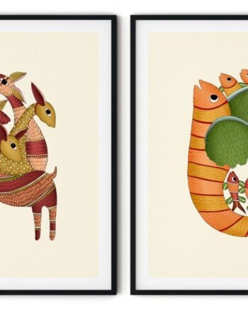 Set of 2 Combination of ethnic beer and fish family  wall frame