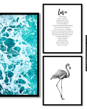 Set of 4 modern seafoam and flamingo, Wall Frame