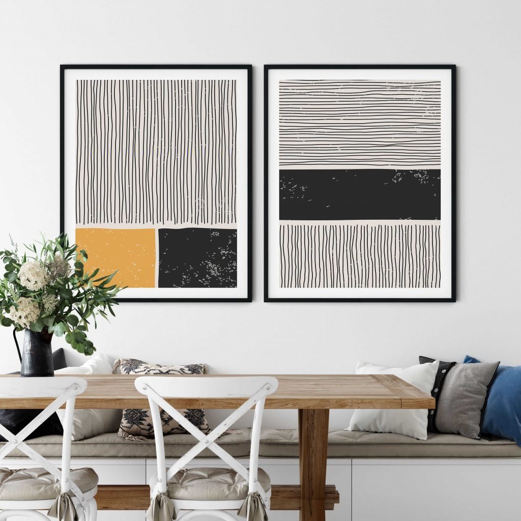 Set of 2 black yellow trendy line abstract - Image 4