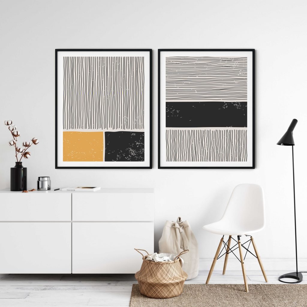 Set of 2 black yellow trendy line abstract - Image 3