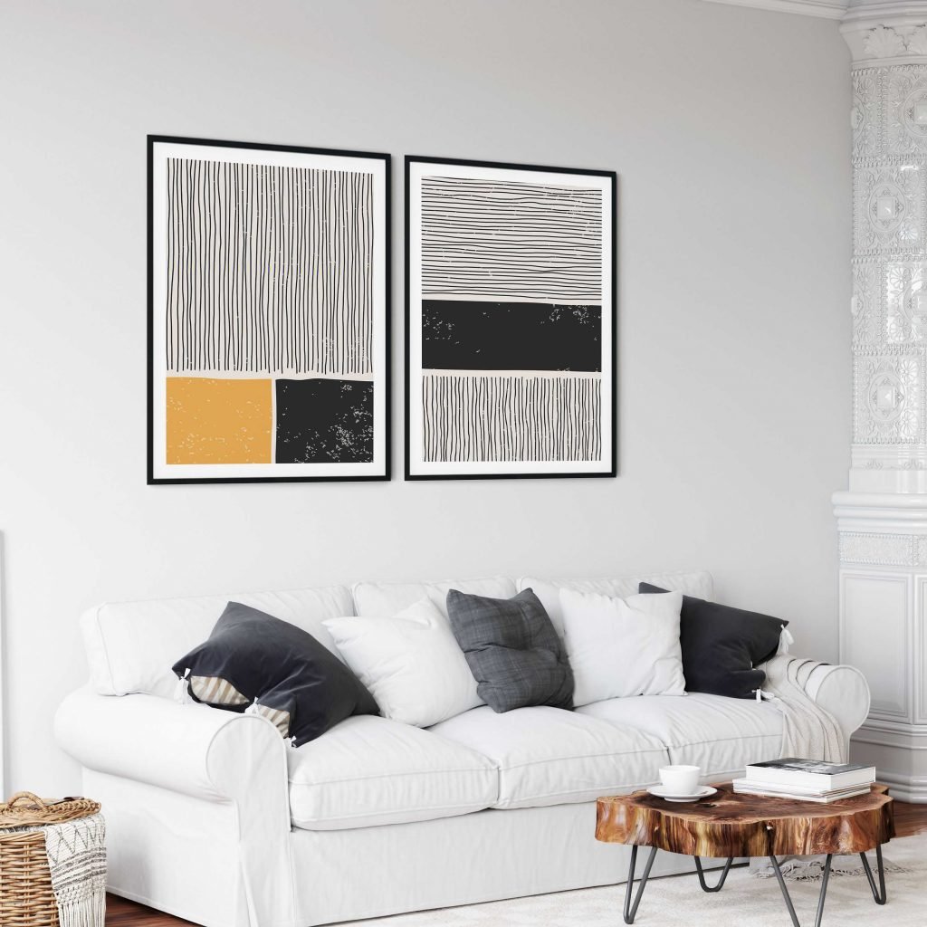 Set of 2 black yellow trendy line abstract - Image 2