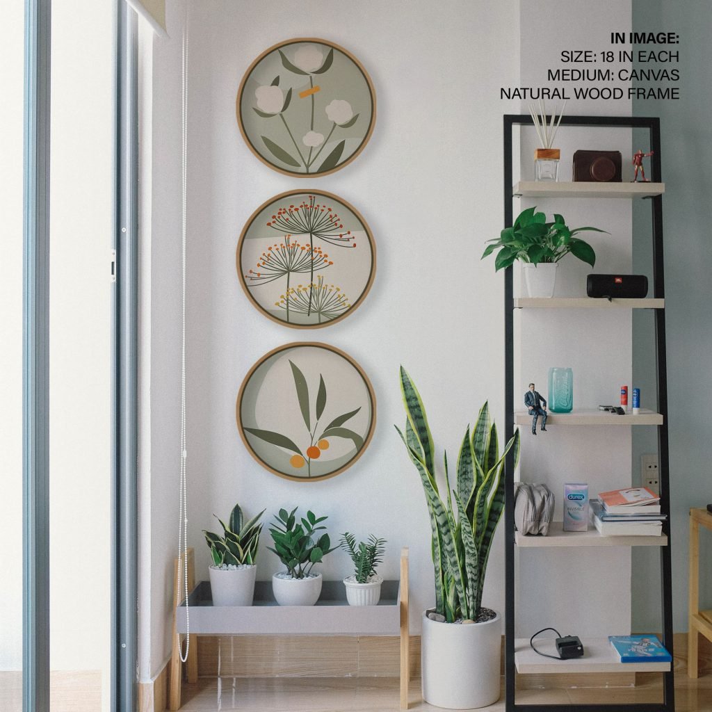 Set of 3 abstract flower and plant,Wall Frame - Image 2