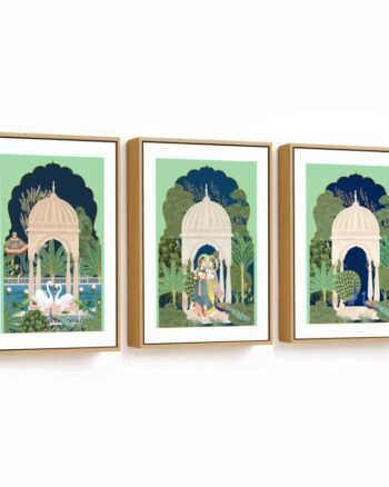 Set of 3 pichwai hans, Radha and Krishna god and mor