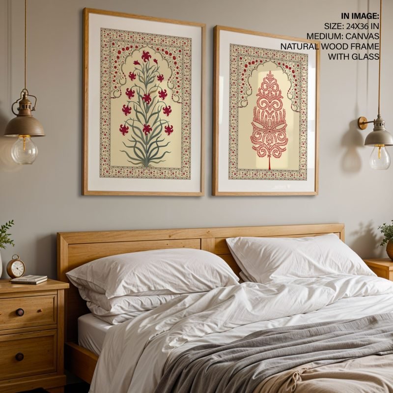 Set of 2 flowers and leaves and rusty pattachitra leaf - Image 4