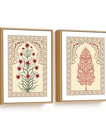 Set of 2 flowers and leaves and rusty pattachitra leaf