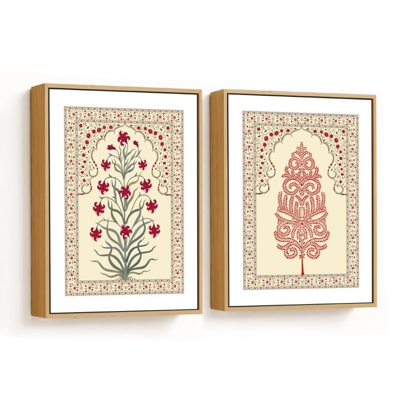 Set of 2 flowers and leaves and rusty pattachitra leaf