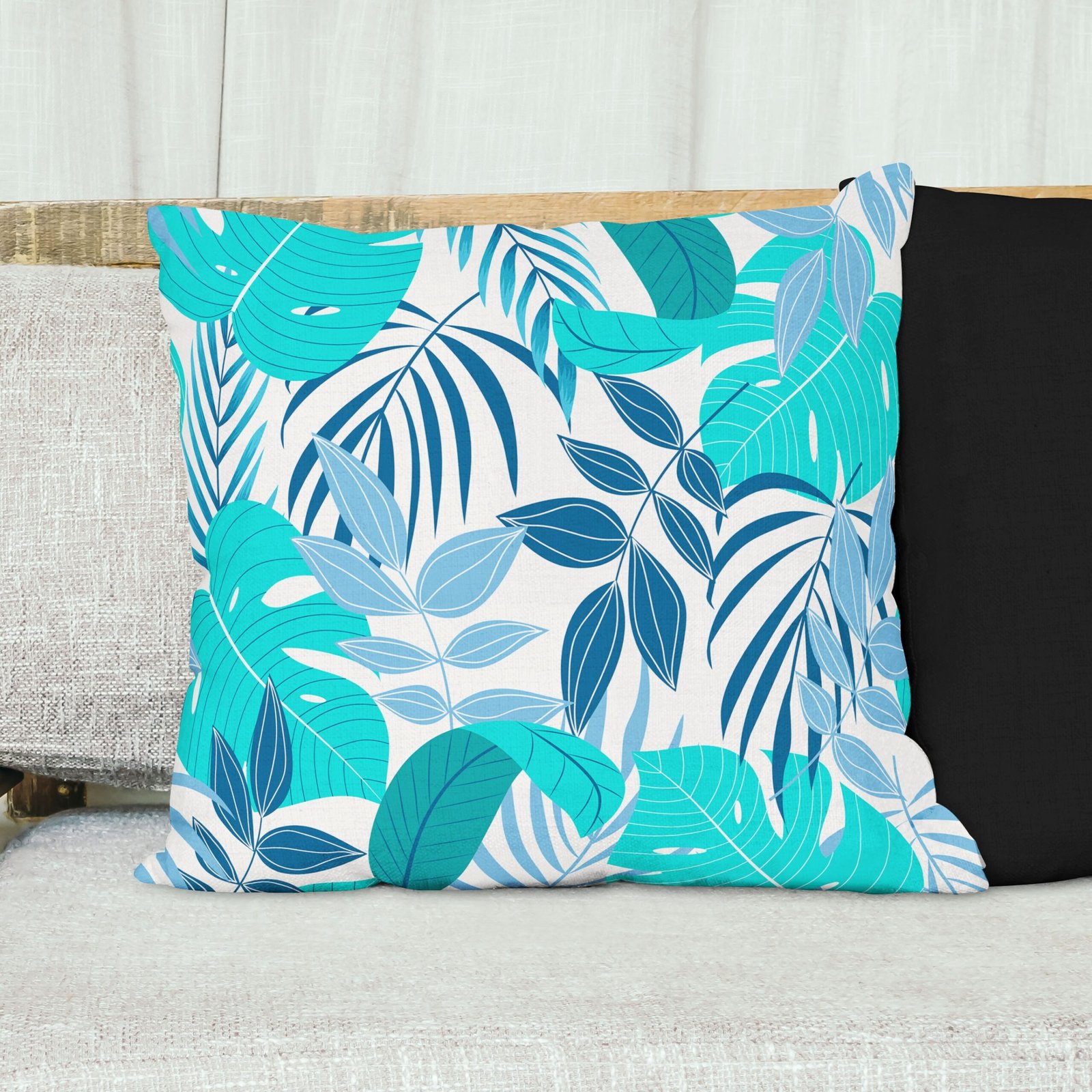 Blue seamless monstera cushion cover - Image 2