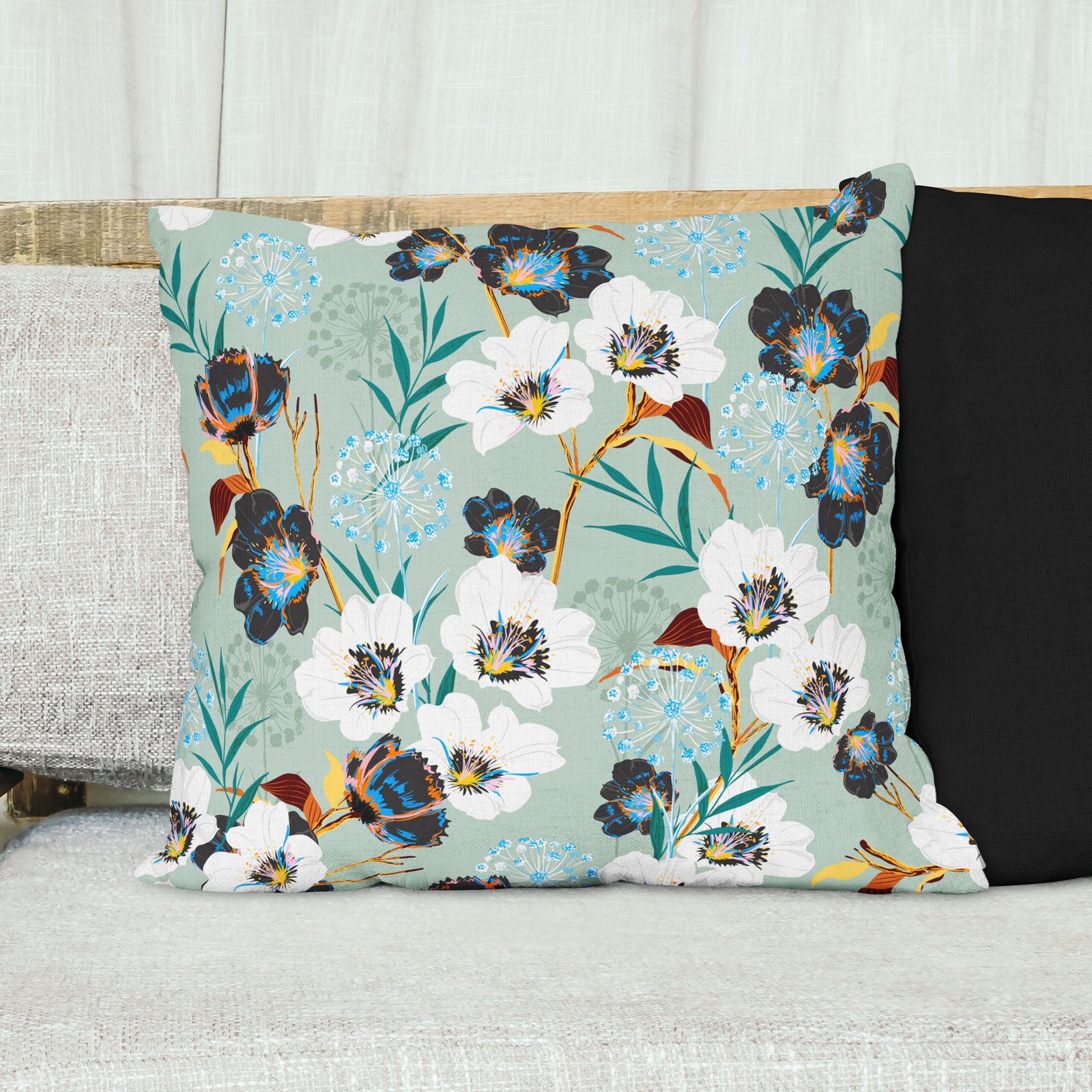 Black and White flower cushion cover