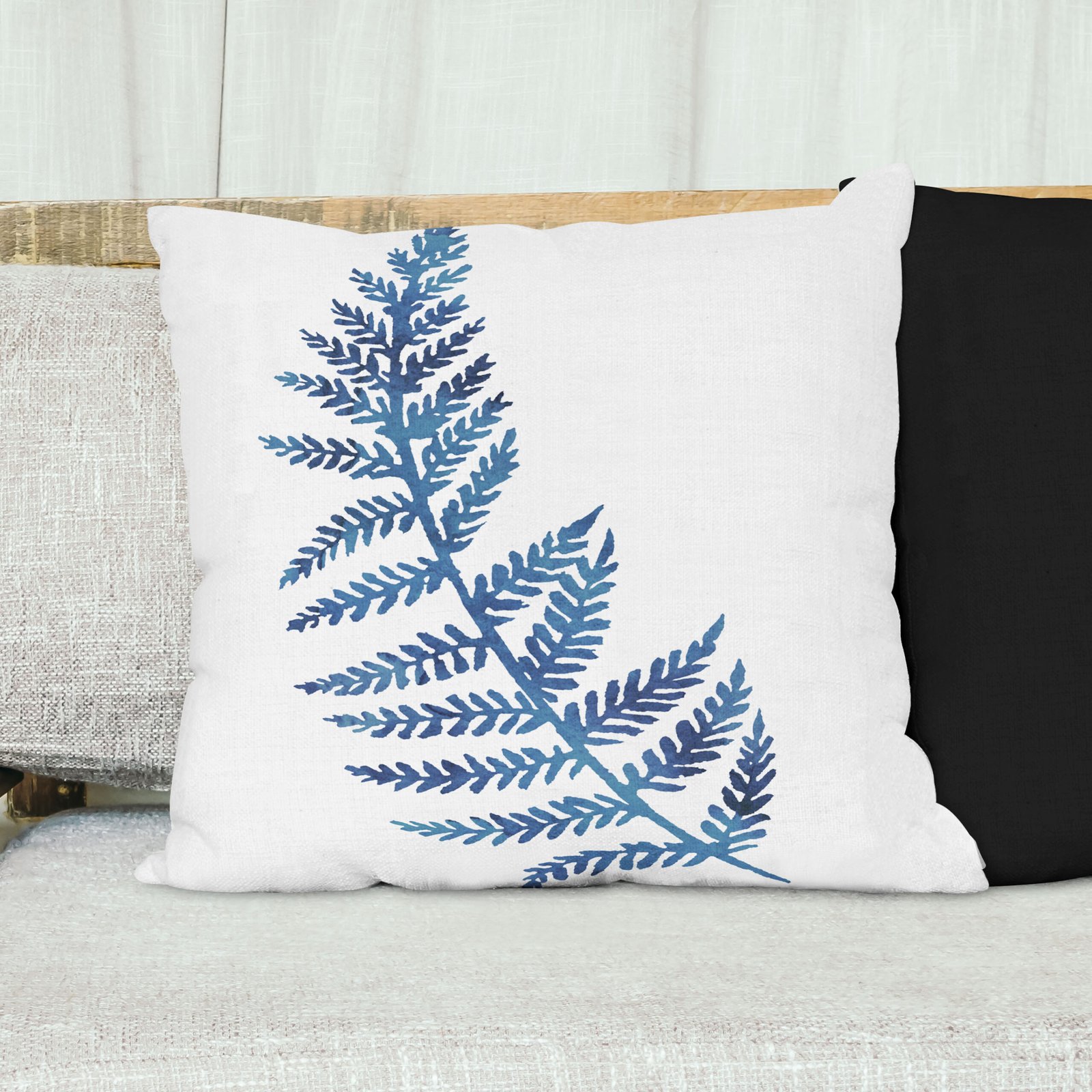 Fern Ink Blue Leaves cushion cover - Image 5