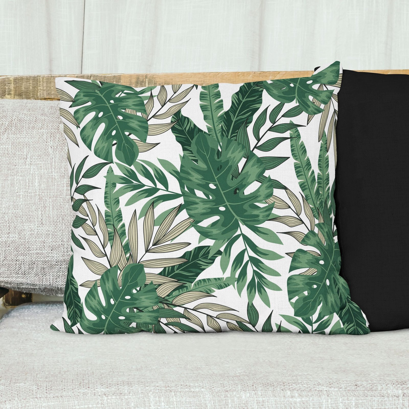 Green seamless monstera cushion cover