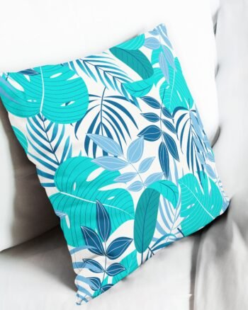 Blue seamless monstera cushion cover