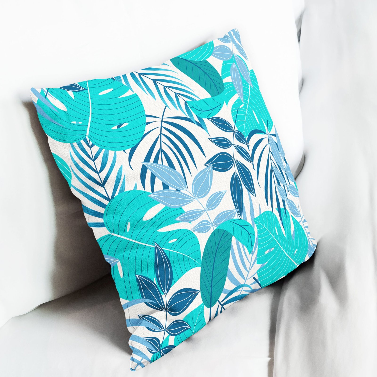 Blue seamless monstera cushion cover