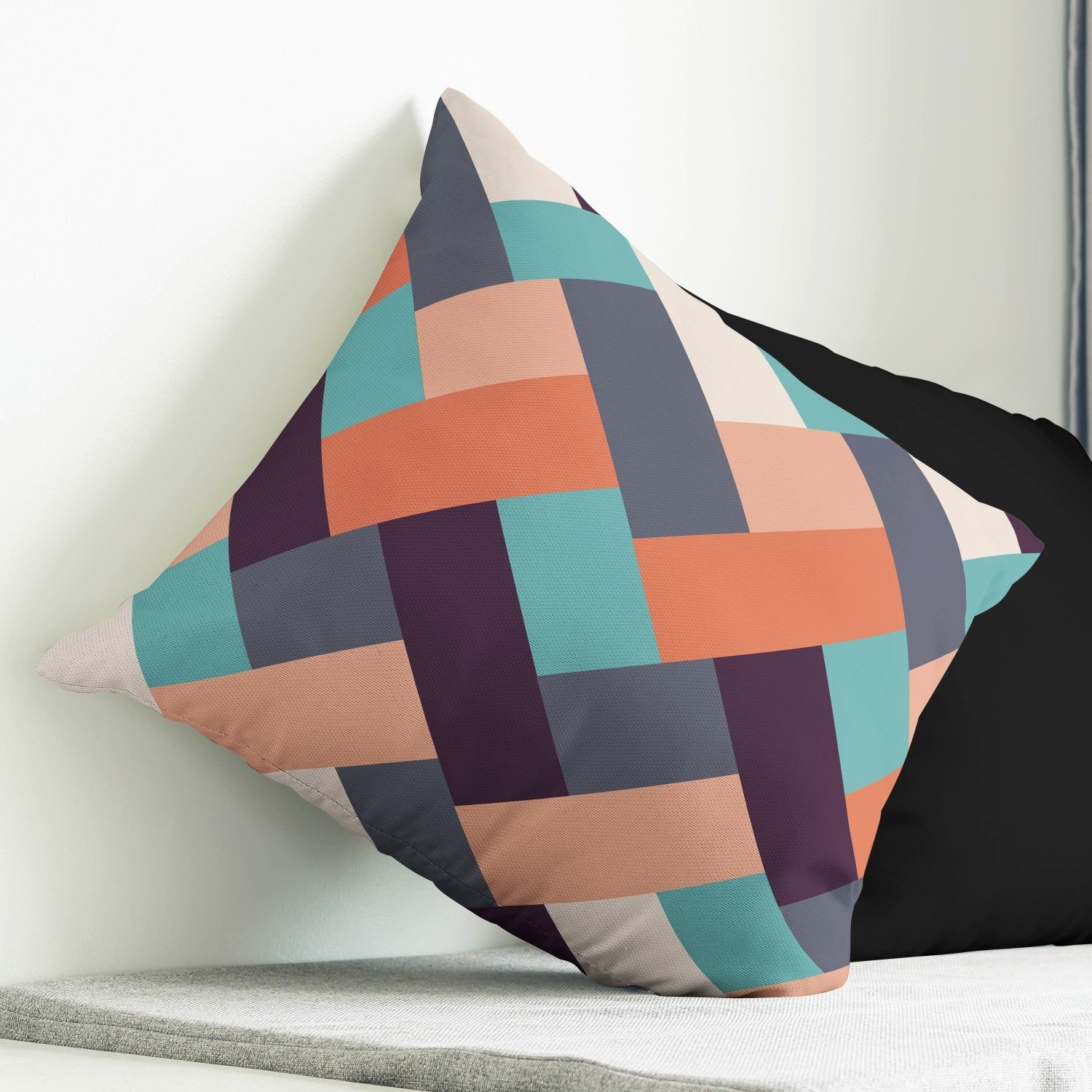 Blue cubic geometric cushion cover - Image 3