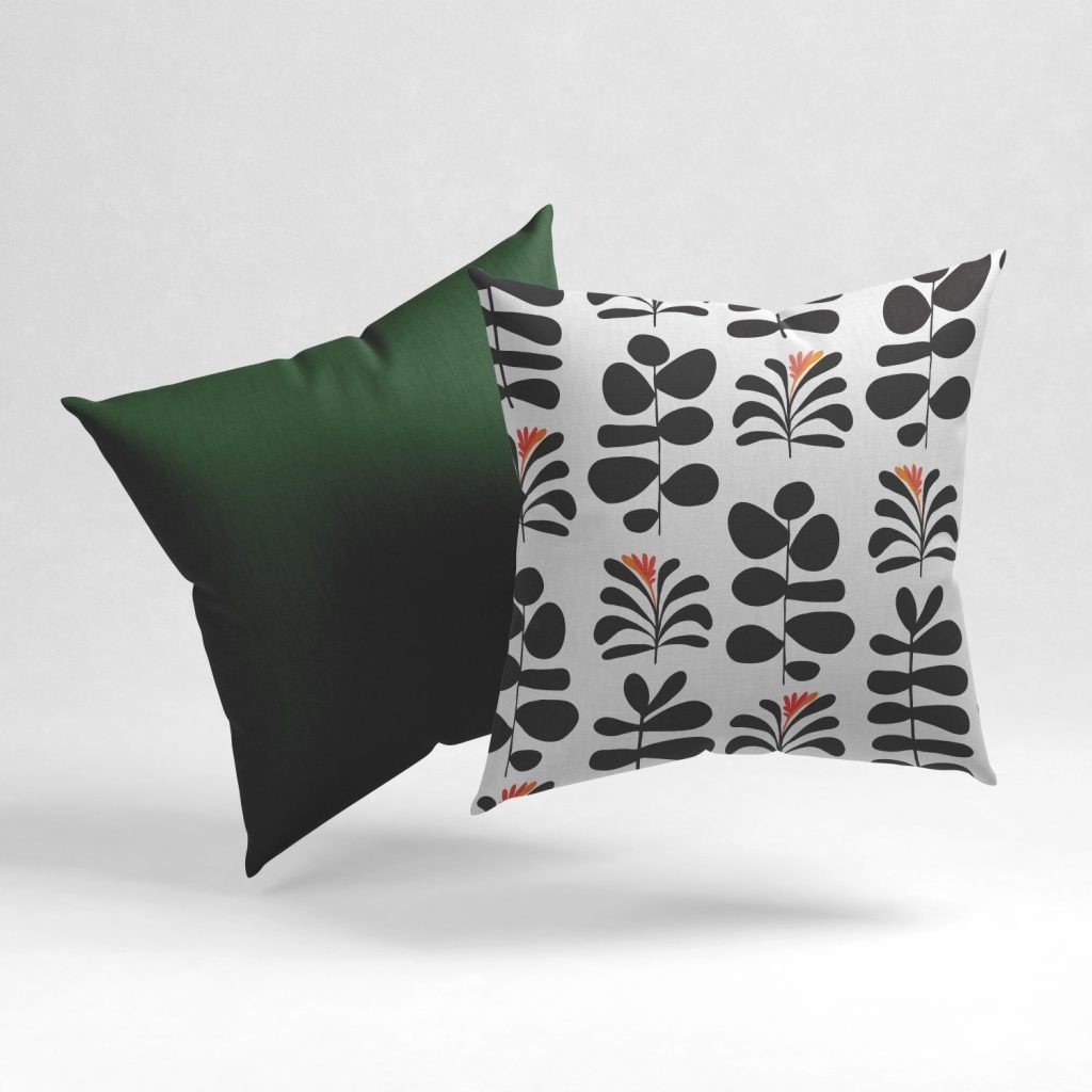 Set of 2 foliate minimal leaves pattern cushion cover