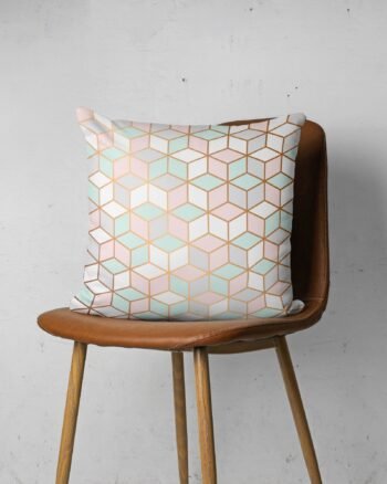 Pink with white lines geometric cushion cover