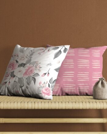 Set of 2 pink roses stripe pattern cushion cover