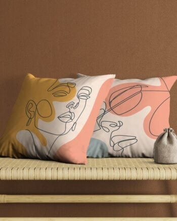Set of 2 line drawing women guise cushion cover