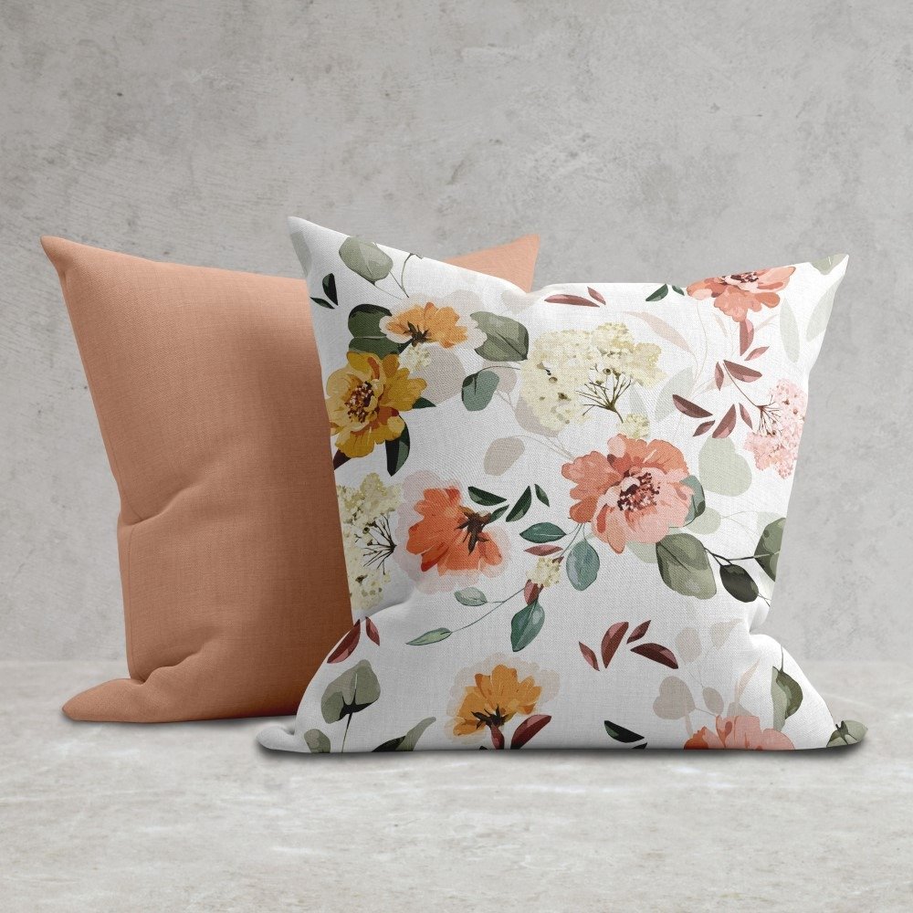 Set of 2 elegant peachy floral pattern cushion cover