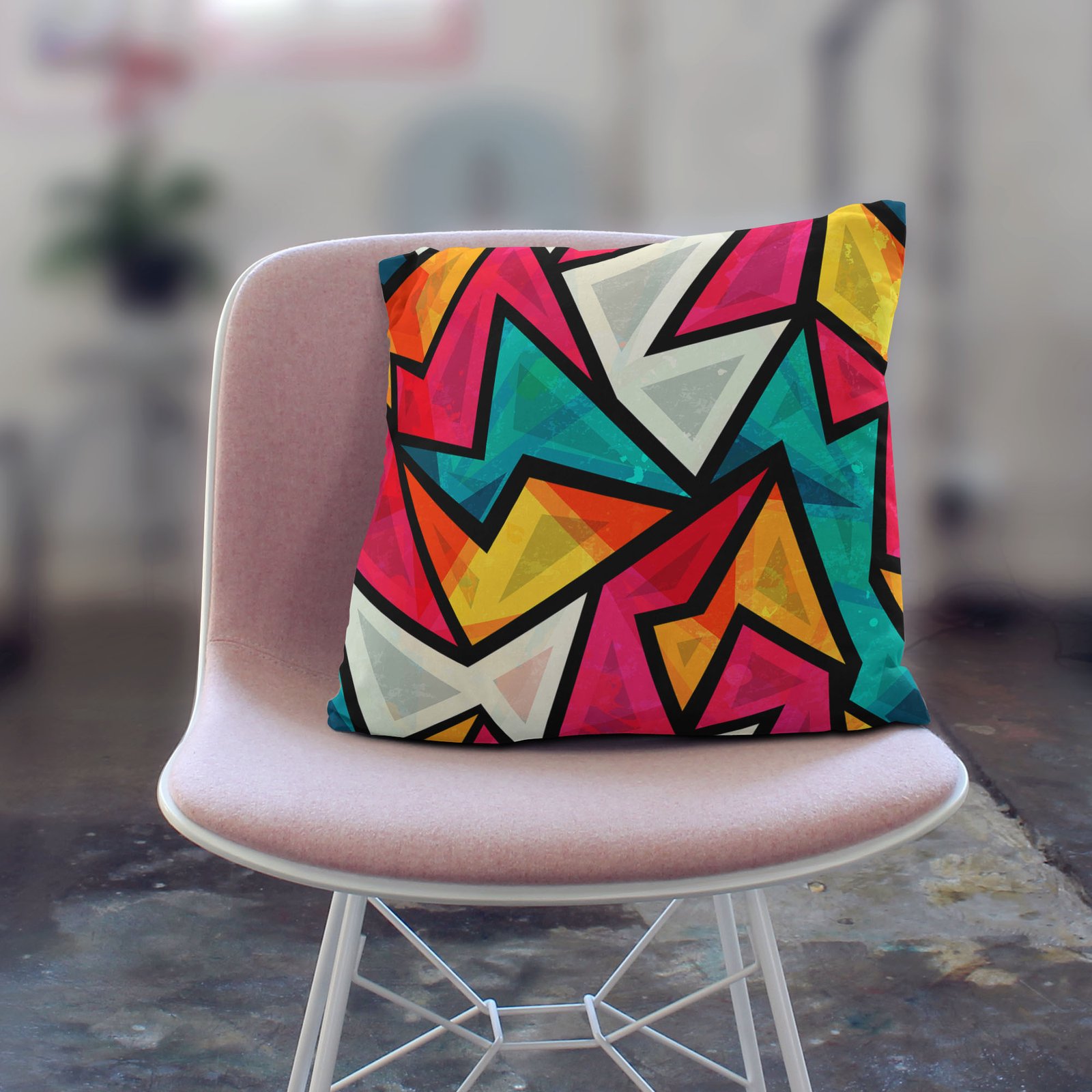 Yellow and blue cubic geometric cushion cover