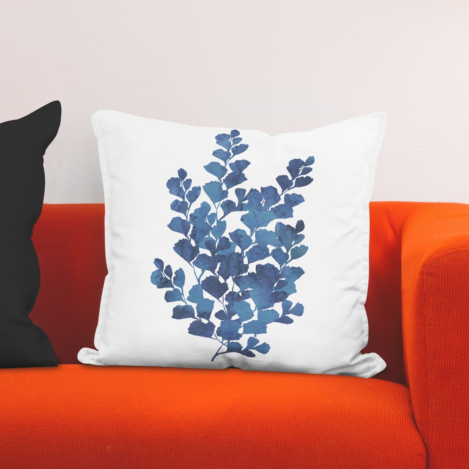 Fern Ink 4 Blue Leaves Cushion cover