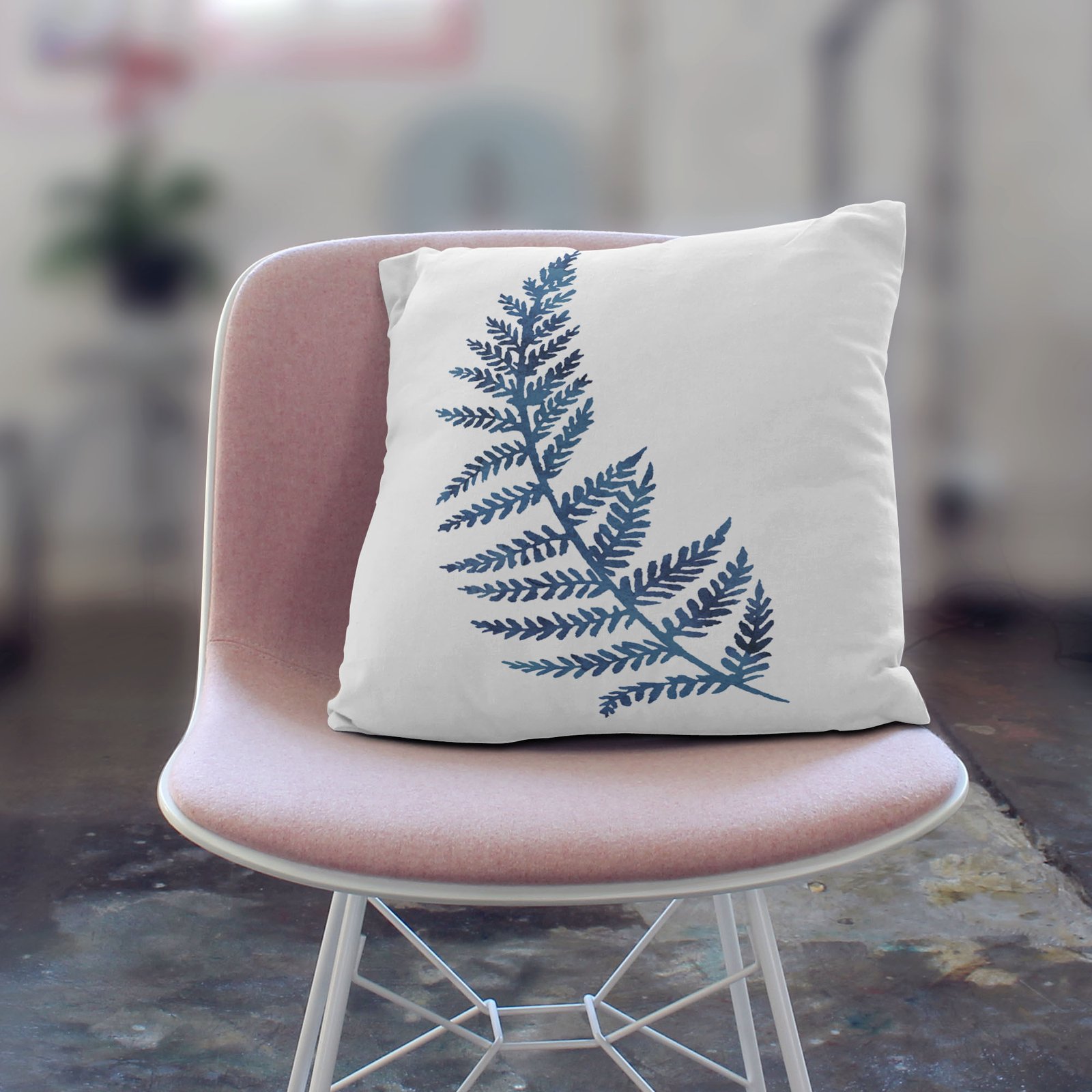 Fern Ink Blue Leaves cushion cover