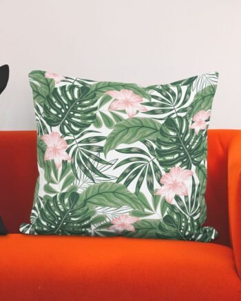 Monstera and flowers cushion cover