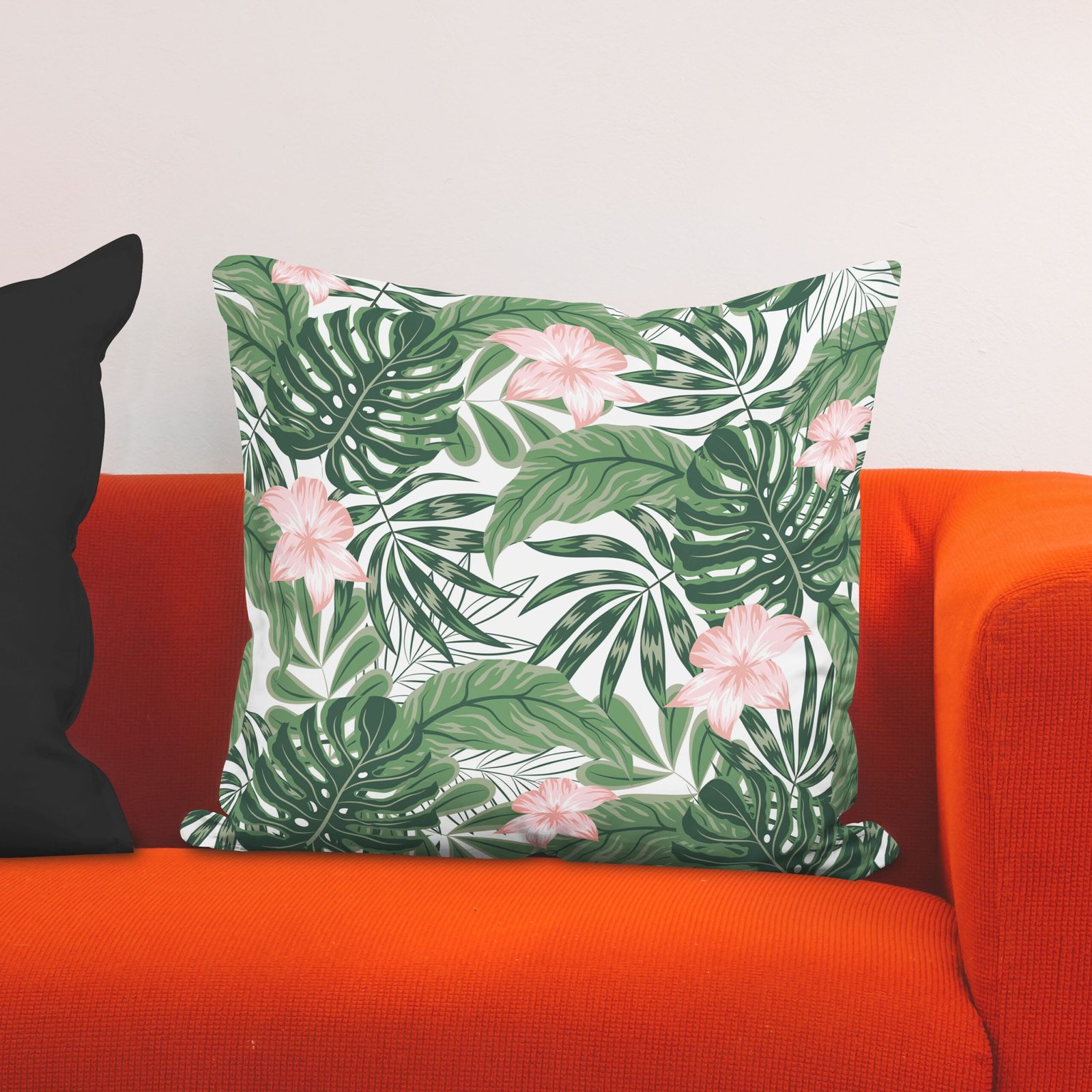 Monstera and flowers cushion cover