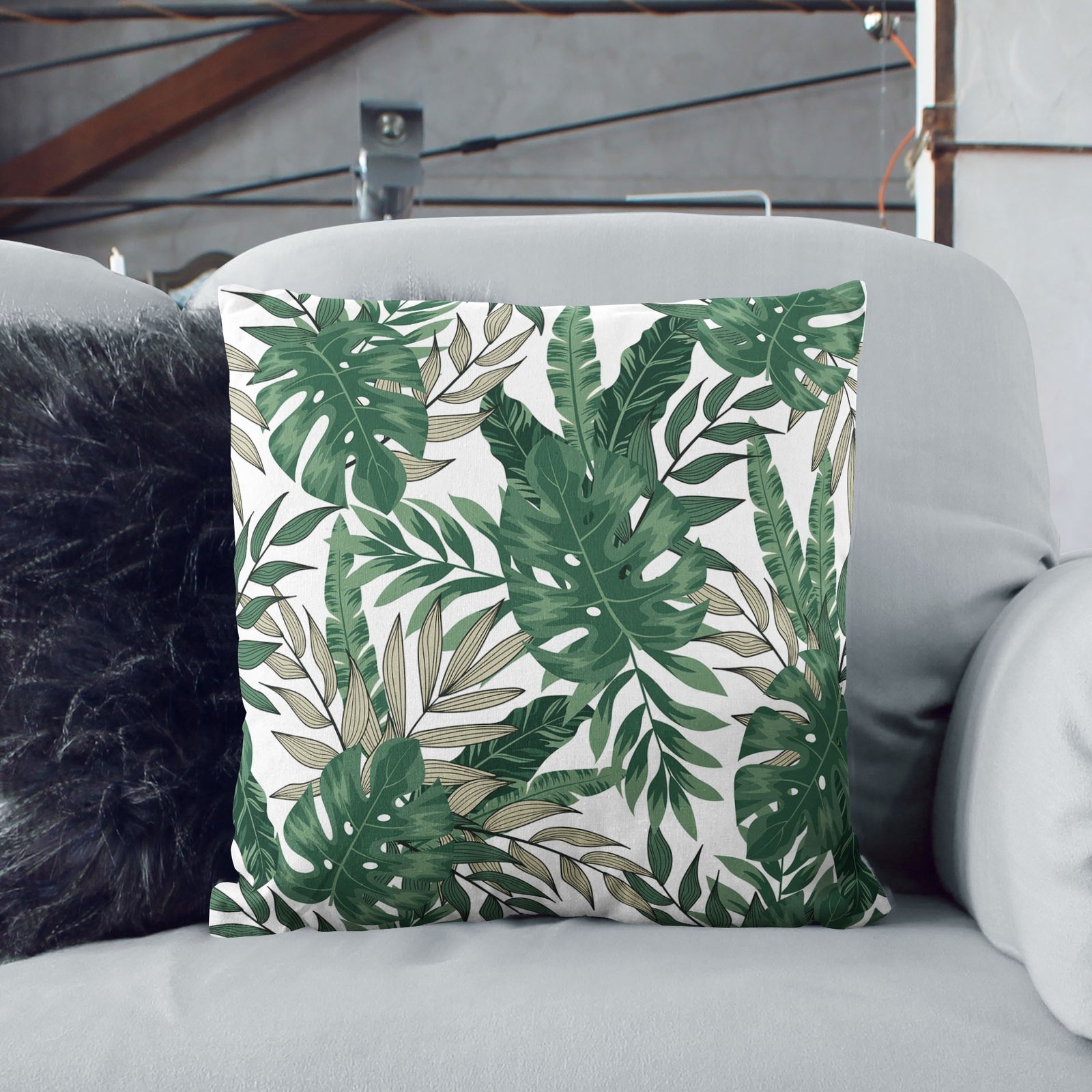 Green seamless monstera cushion cover - Image 2