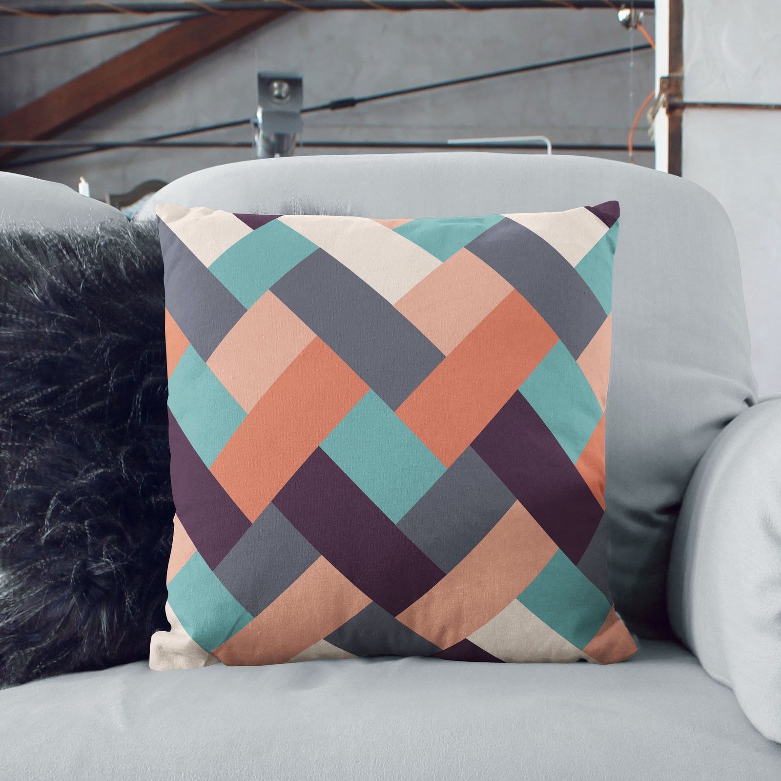 Blue cubic geometric cushion cover